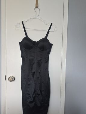 Entry Black Satin Bustier Slip Dress